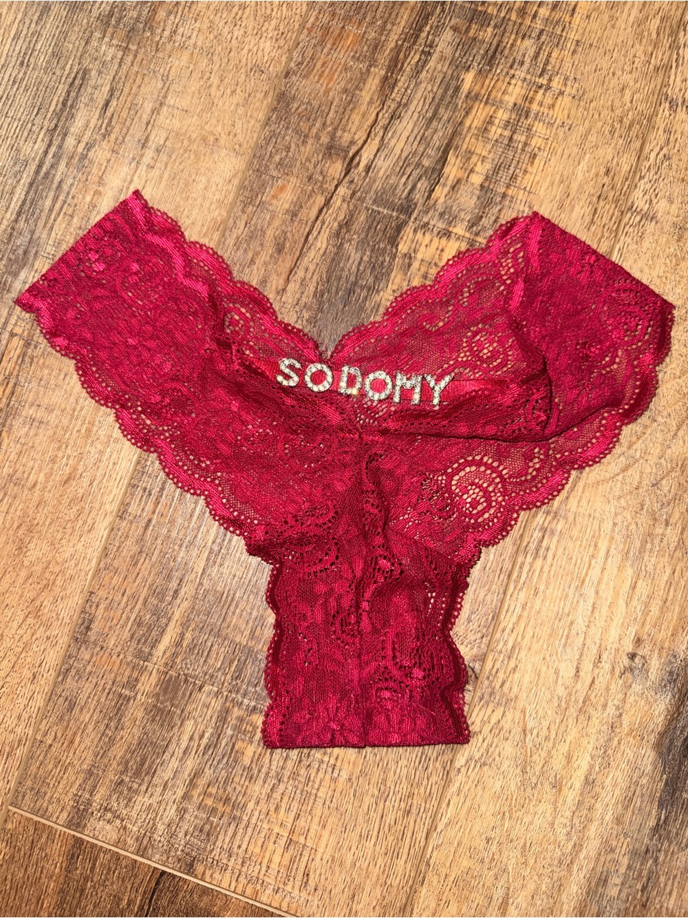 Sodomy Lace Panties Panty Red Rhinestone NEW size small